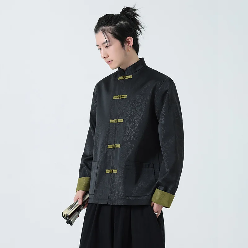 

Весенняя новинка: Мужская одежда в китайском стиле, ретро-тренд, жаккардовая куртка в стиле Тан Ханьфу для китайской свадьбы, с воротником-стойкой, длинными рукавами