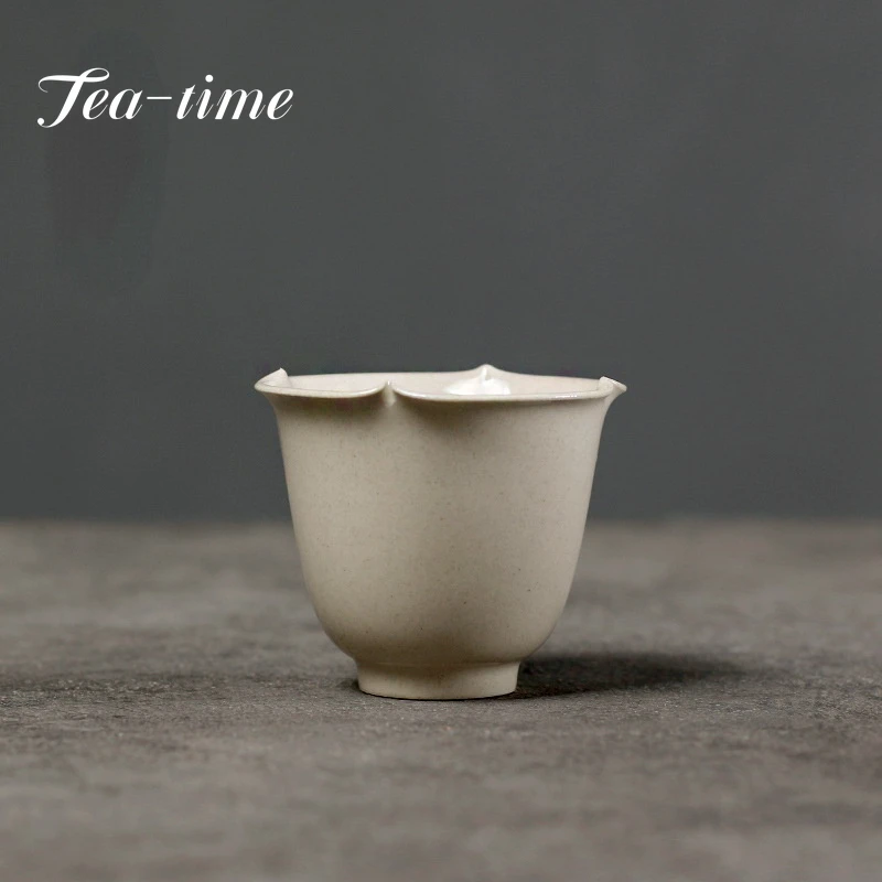 2pc/set 45ml Creative Hand-kneaded Flower art Tea Cup retro Plant Ash Glaze Ceramic Teacup Single Master Cup Kung Fu Teaware Set