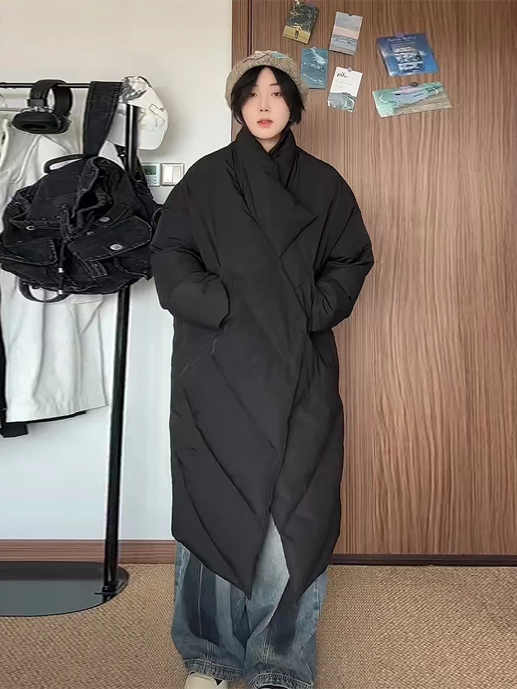 

Bla Mid-Length down Cotton Jaet Men's Winter Warm Blanket American Sle Couple CleanFit Cotton Coat Thiened V-Ne