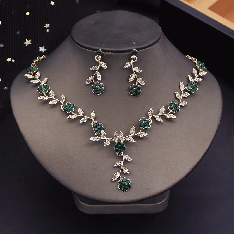 Rhinestone Bride Jewelry Sets for Women Luxury Flower Choker Necklace Earrings Wedding Dress Bridal Necklace Sets Fashion