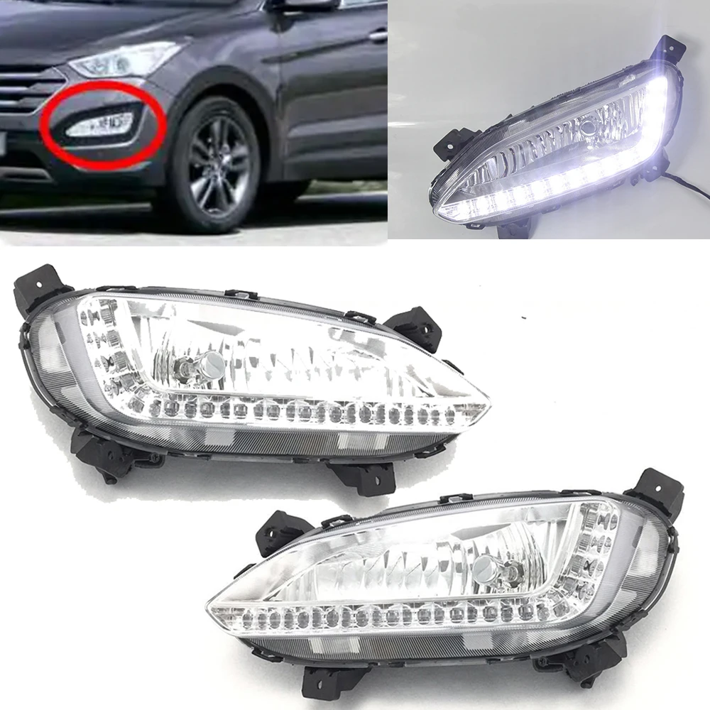 

For Hyundai Santa Fe IX45 2013 2014 2015 Fe Maxcruz Car DRL LED Front Bumper Grille Fog Lights Assembly Daytime Running Lamp