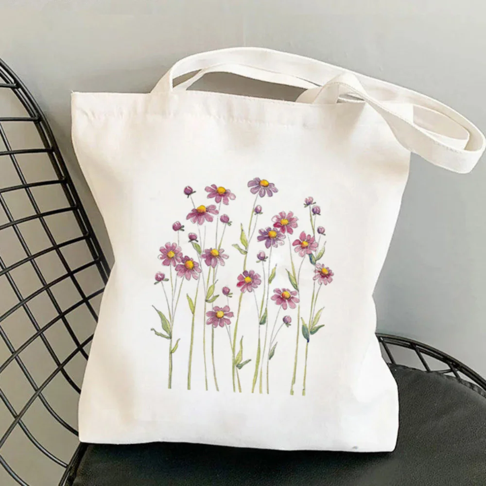 Boodschappentassen Bloemen Canvas Draagtas Schoudertassen Bloemen Daisy Lavendel Rose Tuin Eco Vriendelijke Herbruikbare Schattige School Draagtas