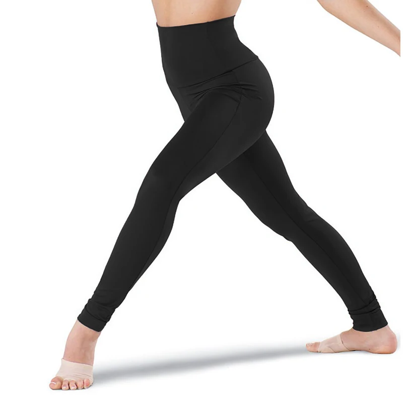 Women Nylon Spandex Leggings Fitness Leggings Black High Waisted Full Length Dance Pants Adult Quick Dry Yoga Fitness Workout