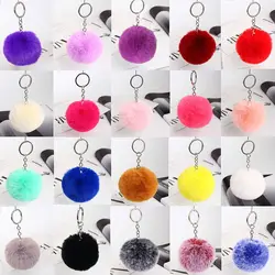 20 Colors Fluffy Fur Pom Pom Keychains Soft Faux Rex Rabbit Fur Ball Car Keyring Pompom Key Chains Women Bag Pendant Jewelry Diy