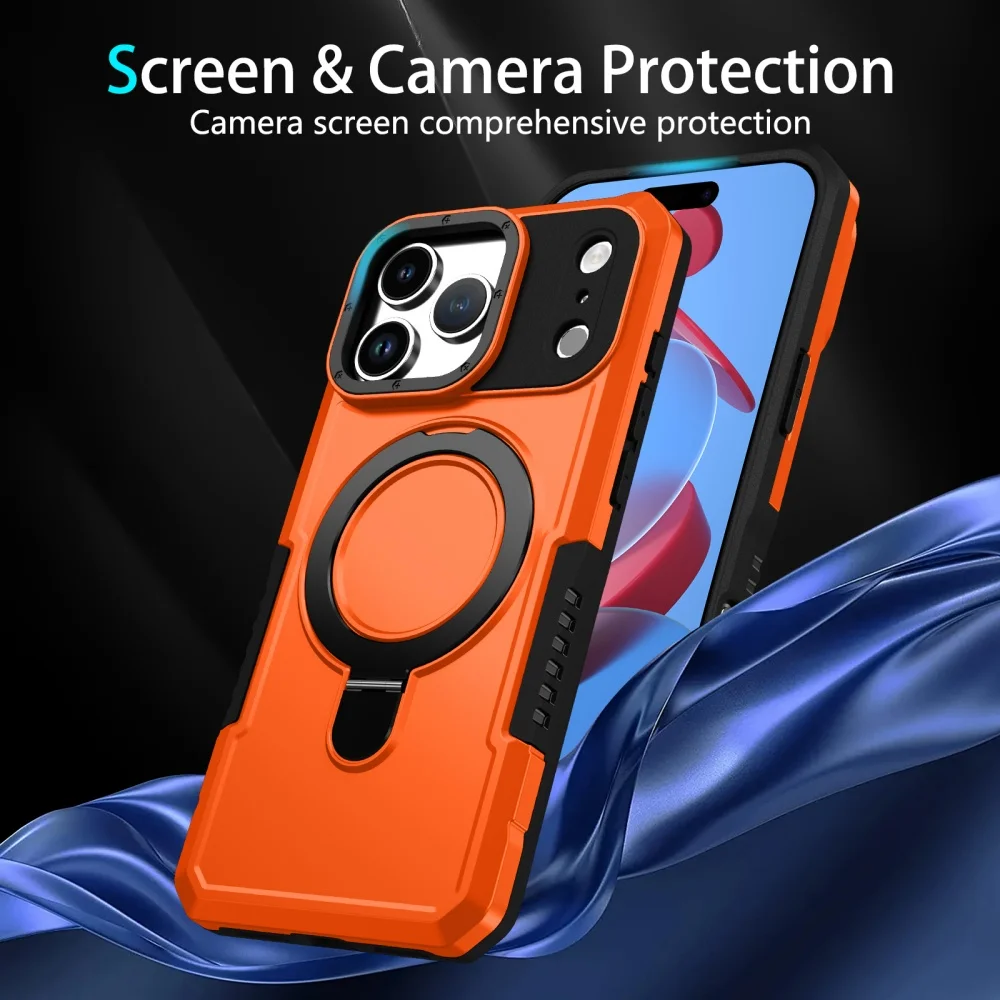 Luksusowe etui z pancerzowym wykończeniem i magnetycznym uchwytem MagSafe do iPhone'a 17 Pro Max 17 Air z pierścieniem, odporne na wstrząsy.