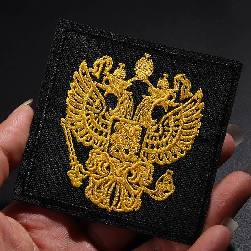 Black square Russian national emblem: 7.5 * 7.5CM Patches Embroidered Clothes Bags DIY Appliques for Iron on Clothes Decor