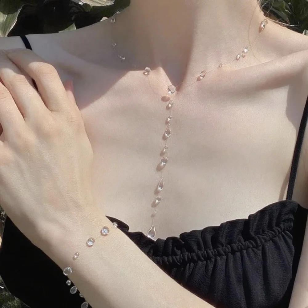 Ожерелье с каплями воды, прозрачные серьги с каплями дождя, ювелирные аксессуары для женщин, минималистичный ледяной прозрачный капля, элегантные подарки для вечеринки