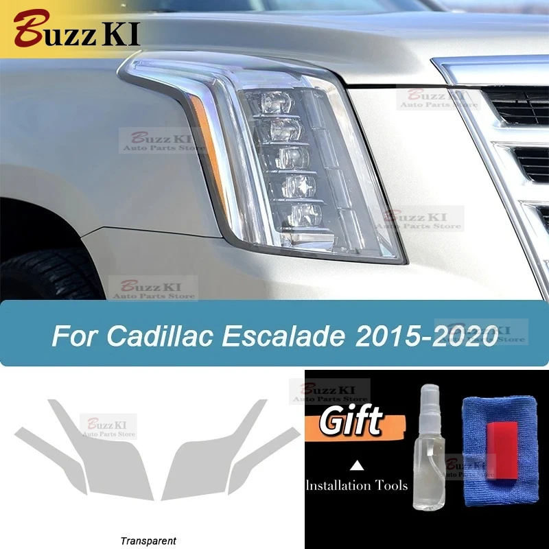 For Cadillac Escalade 2015-2020 2 Pcs Car Headlight Protective Film Smoked Black Tint Wrap Vinyl Transparent TPU Repair Sticker