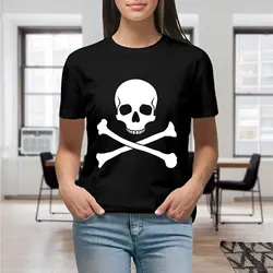 Skull and Crossbones Pirate On Women Print T Shirt Graphic Shirt Casual Short Sleeved Female Tee T-Shirt Size S-4XL