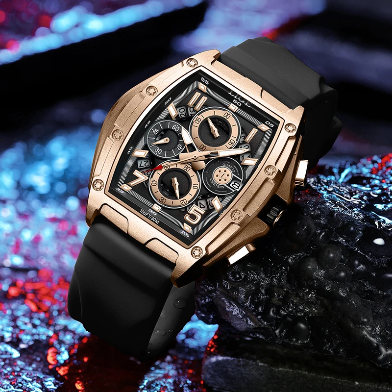 LIGE Sports Men's Watch Luxury Fashion Watches For Men Unique Square Design Watch Chronograph Quartz Waterproof Tape Wristwatch