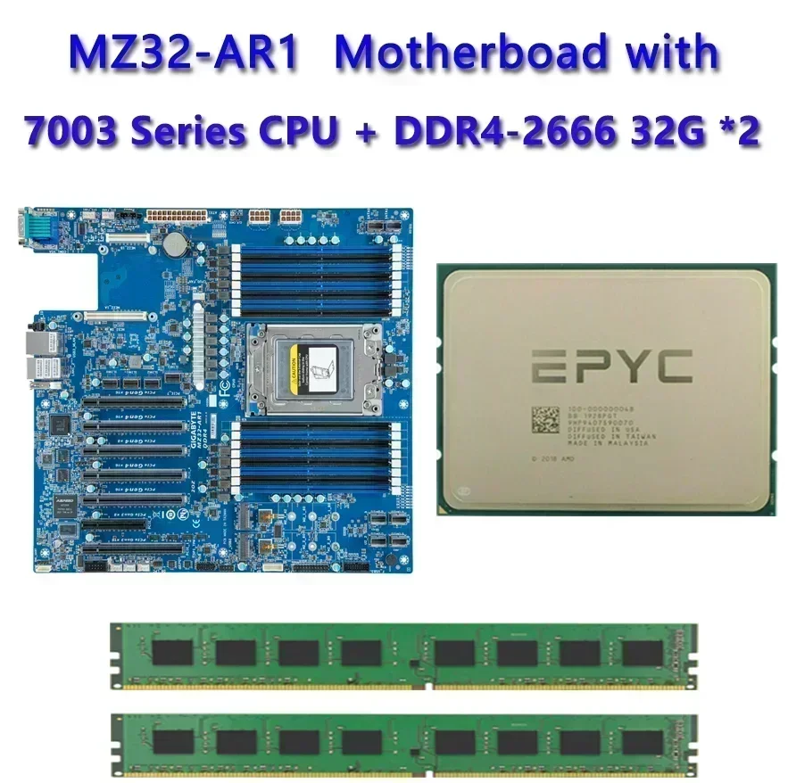 MZ32-AR1 REV1.0 Motherboard  /  64GB DDR4-2666 RAM EPYC 7663 7763 7713 7643 75F3 7543 7453 7443 73F3 7413 7513 7343 7313  72F3 C