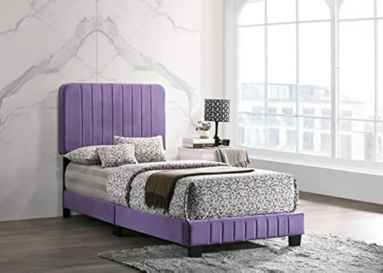 Luxurious Lodi Velvet Upholstered Twin Bed Beautiful Purple Stylish Bedroom Furniture Comfortable and Durable