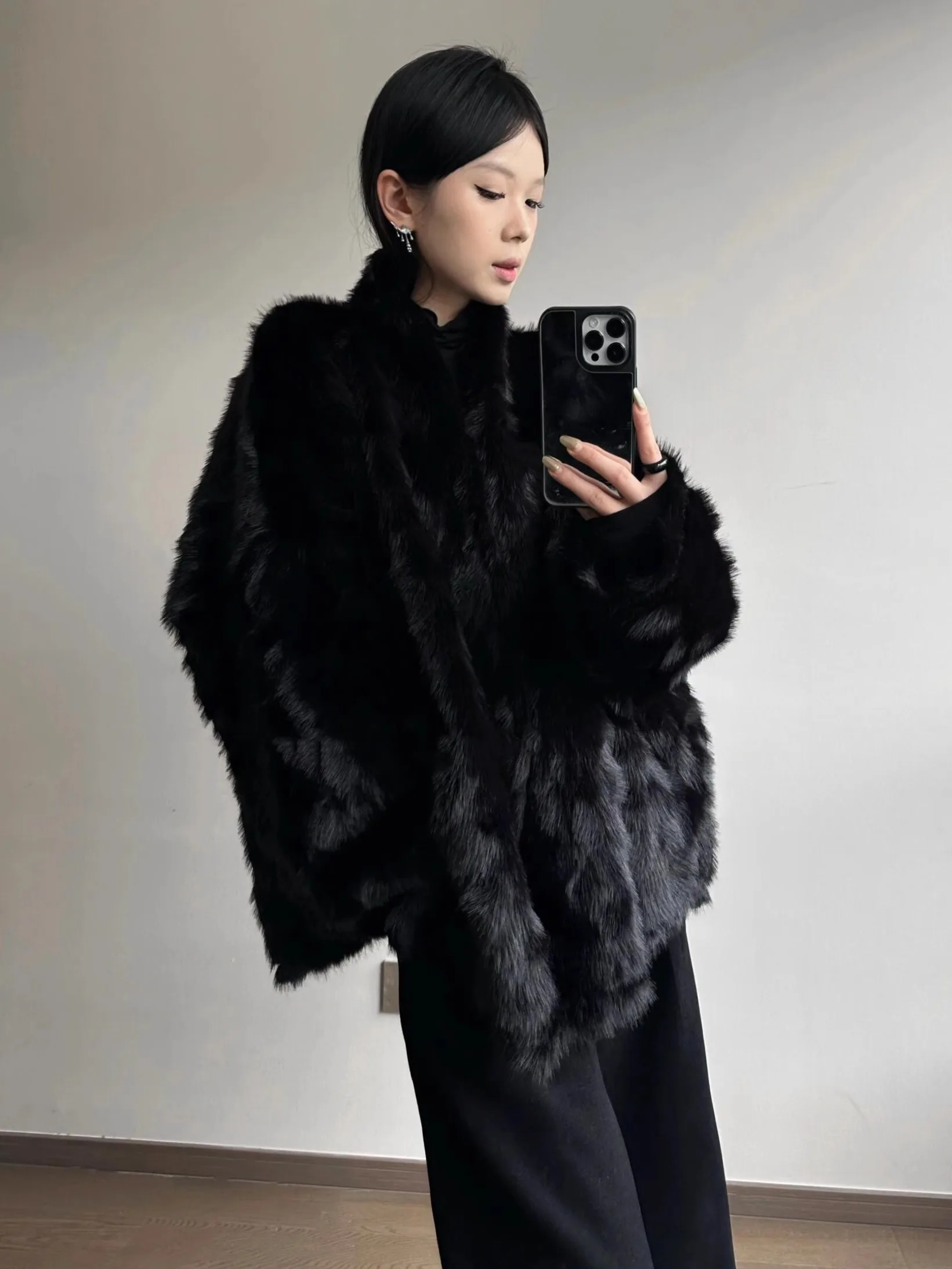 Faux Fur Women Coats Bat Sleeve Mid Length Coat Thick Warm Y2k Streetwear Elegant Jackets Open Stitch Outerwear Autumn Winter