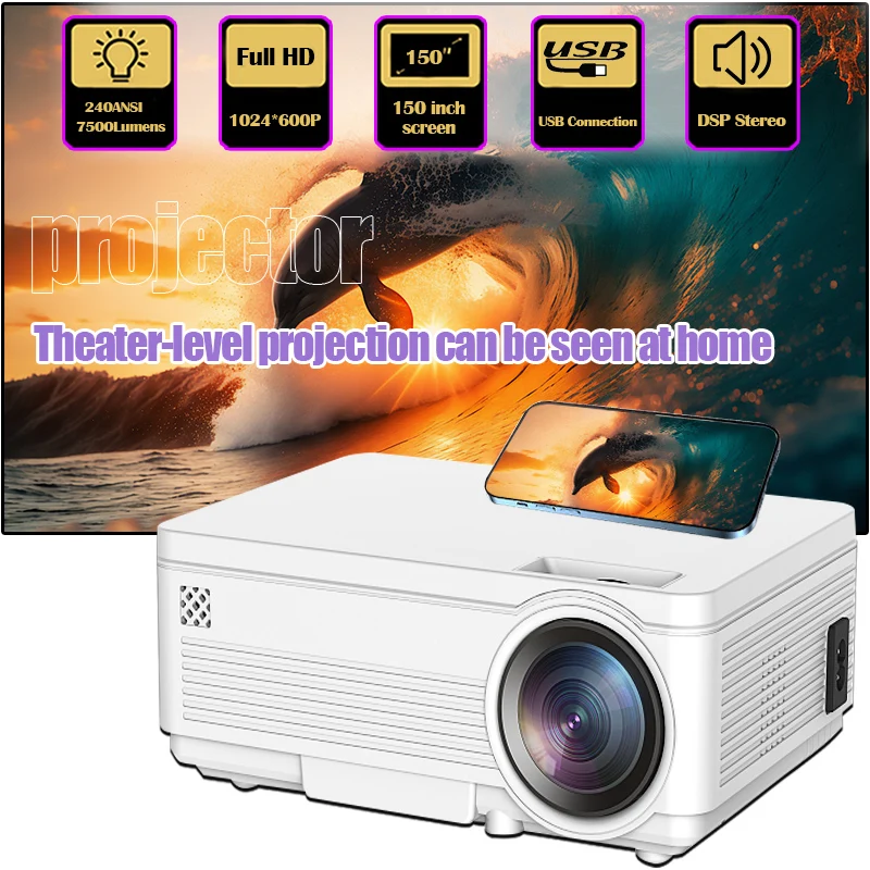 Portable HD Projector 1280*720P LED 240 ANSI Bluetooth Wifi Short Throw Audio Home Media Player Beamer Outdoor Mini Projector ﻿