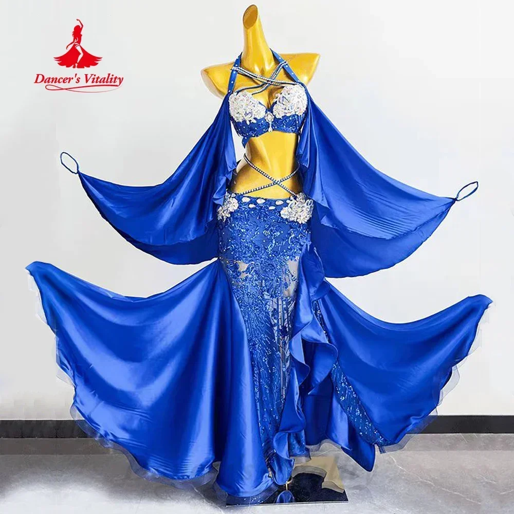 

BellyDance Performance Set Women Customized Senior AB Stones Bra+high-end Satin Lace Long Skirt 2pcs Oriental Dance Wear Outfit