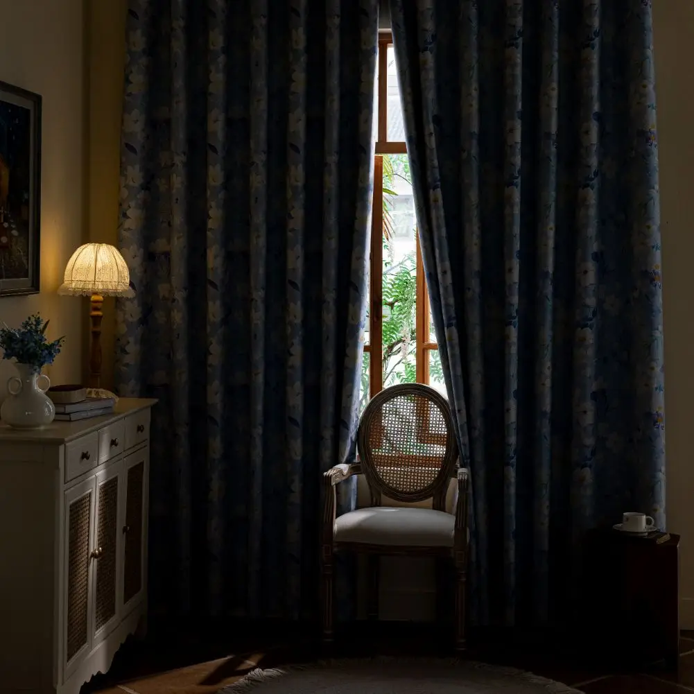 الريف الفرنسي نمط الأزرق الأزهار الستائر لغرفة النوم غرفة المعيشة 1 قطعة 100% ستائر التعتيم الطازجة الدافئة ديكور المنزل #5