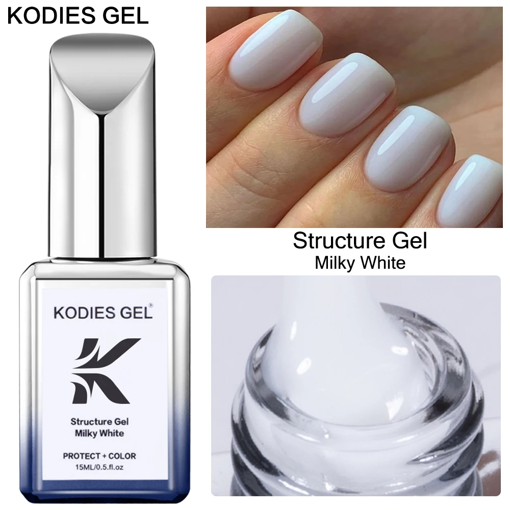 KODIES GEL Milky White Structure Rubber Base Gel Nail Polish 15ML Popular Color Base Strengthener Nails Gel Varnish for Manicure