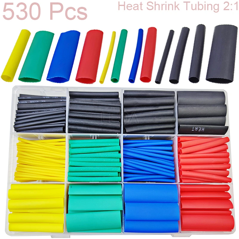 

530Pcs 580Pcs Box-Packed 2:1 Wrap Wire Cable Insulated Polyolefin Heat Shrink Tube Ratio Tubing Insulation Shrinkable Tubes