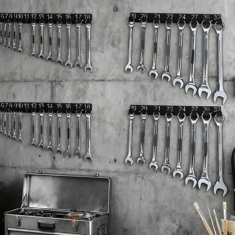 Black Modern Hanging Wrench Rack With Hooks Durability Metal Construction Holder 