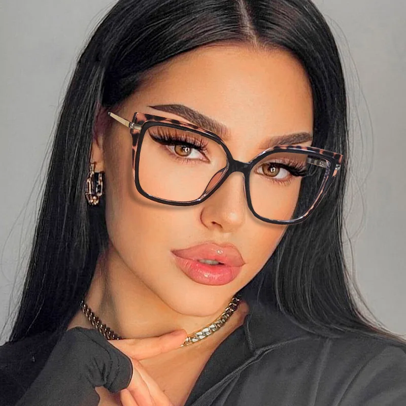 Fashion Leopard Print Eyeglass Frame Trend Square Frame Flat Lens 2023 New Women's Anti Blue Light Glasses Computer Goggles