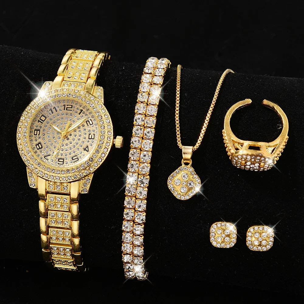 

Luxury Women Gold Watch Fashion Ladies Quartz Diamond Wristwatch Elegant Female Bracelet Watches Set Reloj Mujer