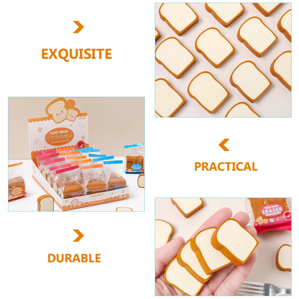 

12 Pcs Cartoon Eraser Bread Erasers Kid-friendly Materials Toast Cute Stationery School Funny Child