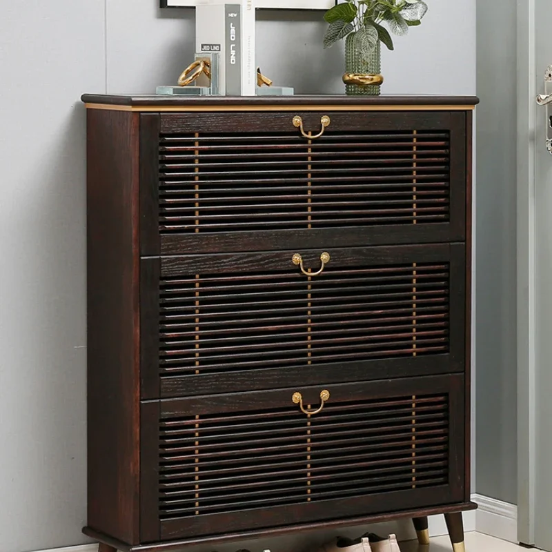 Ultra-Thin Shoe Cabinet Home Doorway Light Luxury Tilting Small Apartment Hall Cabinet Oak