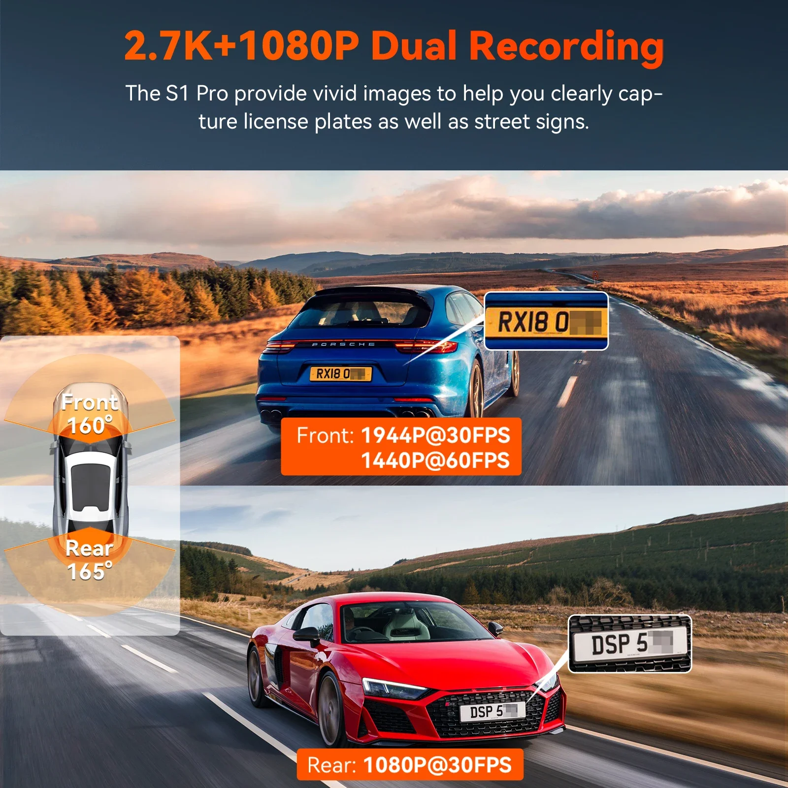 Vantrue S1Pro DashCam 2.7K كاميرا مزدوجة داش أمامية وخلفية 5G WiFi 60FPS كاميرا داش مخفية مع رؤية ليلية HDR تحديد المواقع التحكم الصوتي