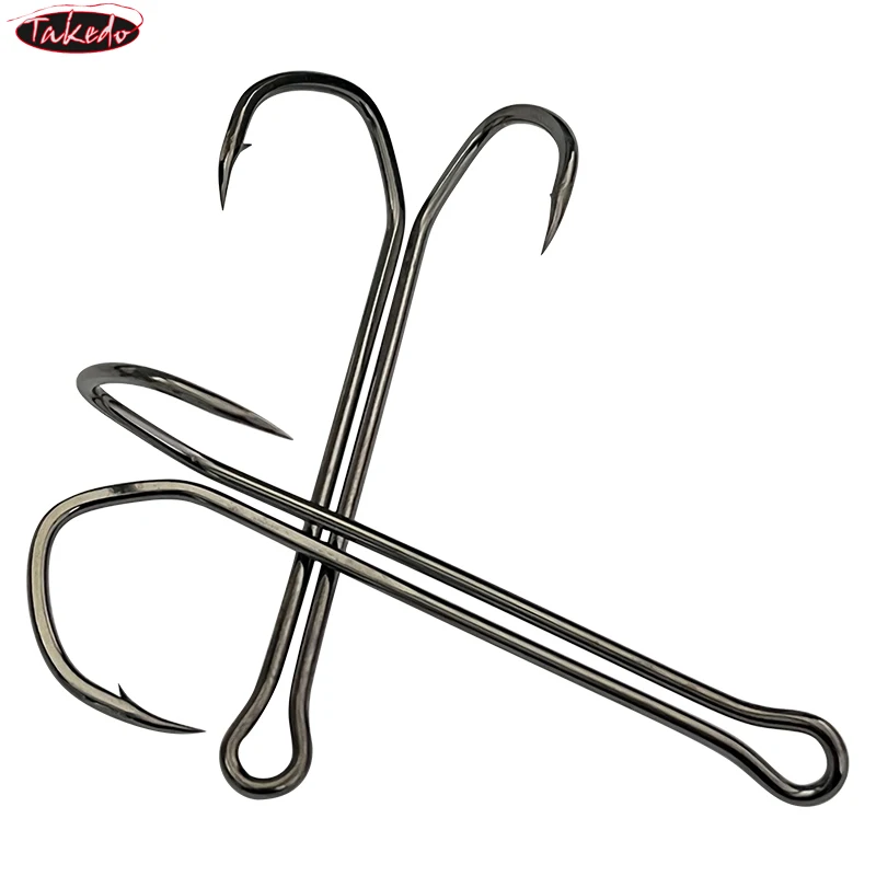 TAKEDO 10PCS SDL-38BC Gancho Duplo 6 # -4/0 Corte Delta Point Gancho de pesca de haste longa Hight Ganchos de pesca de aço carbono Isca de sapo