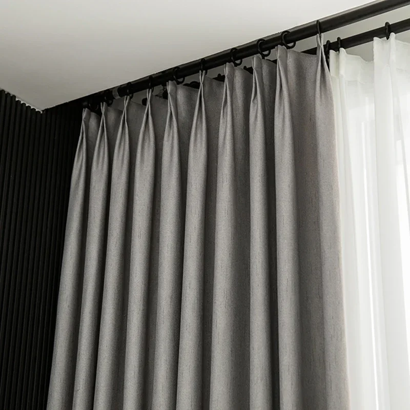 

80% Blackout Solid Color Nordic Curtains for Living Room Bedroom Fabric Window Blinds Luxury Blue Drapes Meteor Cotton Linen