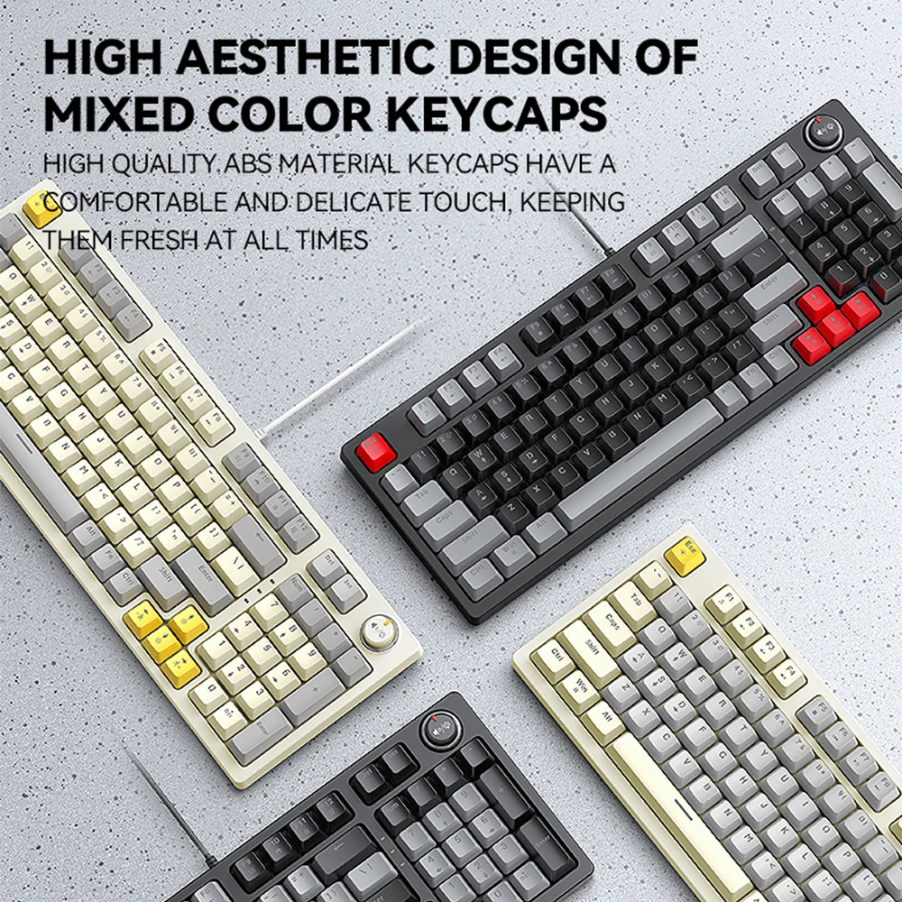 لوحة مفاتيح ميكانيكية T-WOLF T50 96 + 1 مفاتيح لوحة مفاتيح سلكية للألعاب عالية الجودة ABS ثنائي اللون صب Keycap مفاتيح زرقاء