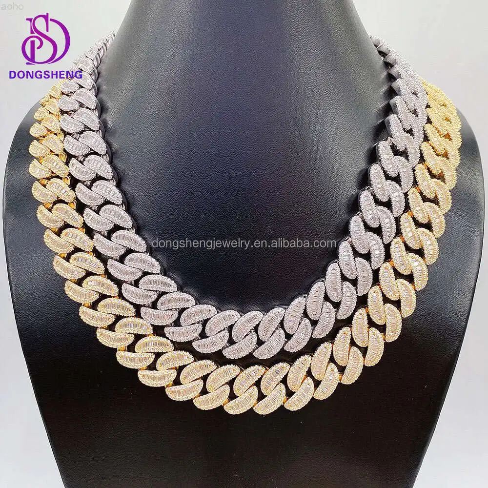 

Dual Cut Moissanite Cuban Link Chain 18mm S925 Silver Pass Tester d Color Baguette Round Diamond Moissanite Cuban Necklace