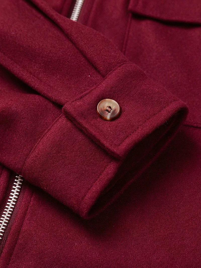 Herrenjacke aus gebürstetem Polyester, Reversjacke mit Knopfleiste/Reißverschluss und Tasche, bequeme, lässige Herbst- und Winterjacke für Büro und Business – Detail 19