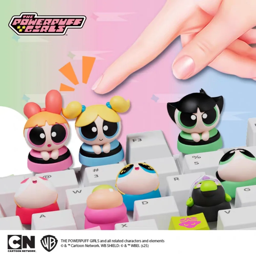 Genuíno o powerpuff meninas dos desenhos animados keycaps bonito bolhas buttercup diy teclado mecânico decoração keycaps mochila ornamentos presente