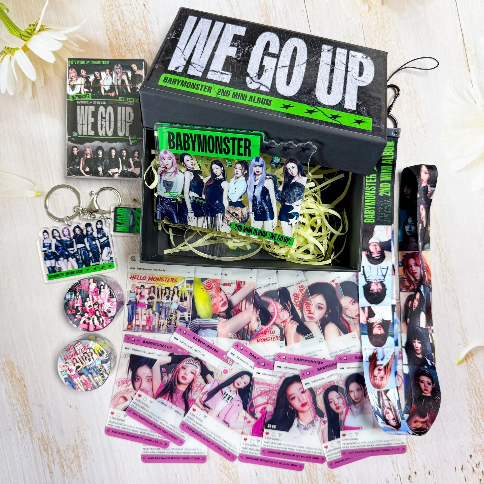 KPOP Korean Girl Group BABYMONSTER Gift Box Mini Album WE GO UP Star Peripheral Gift Keychain Sticker Small Card Set  LOMO