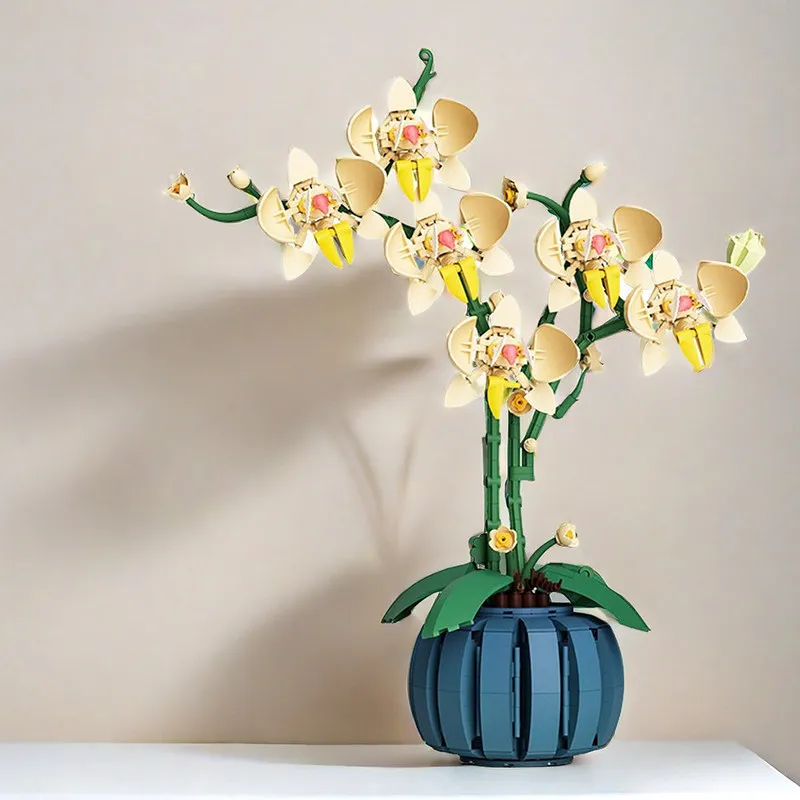 

DIY Phalaenopsis Building Blocks Kit - Simulation Artificial Flower With Potted Vase Decor Assembled Model Puzzle toys Gift