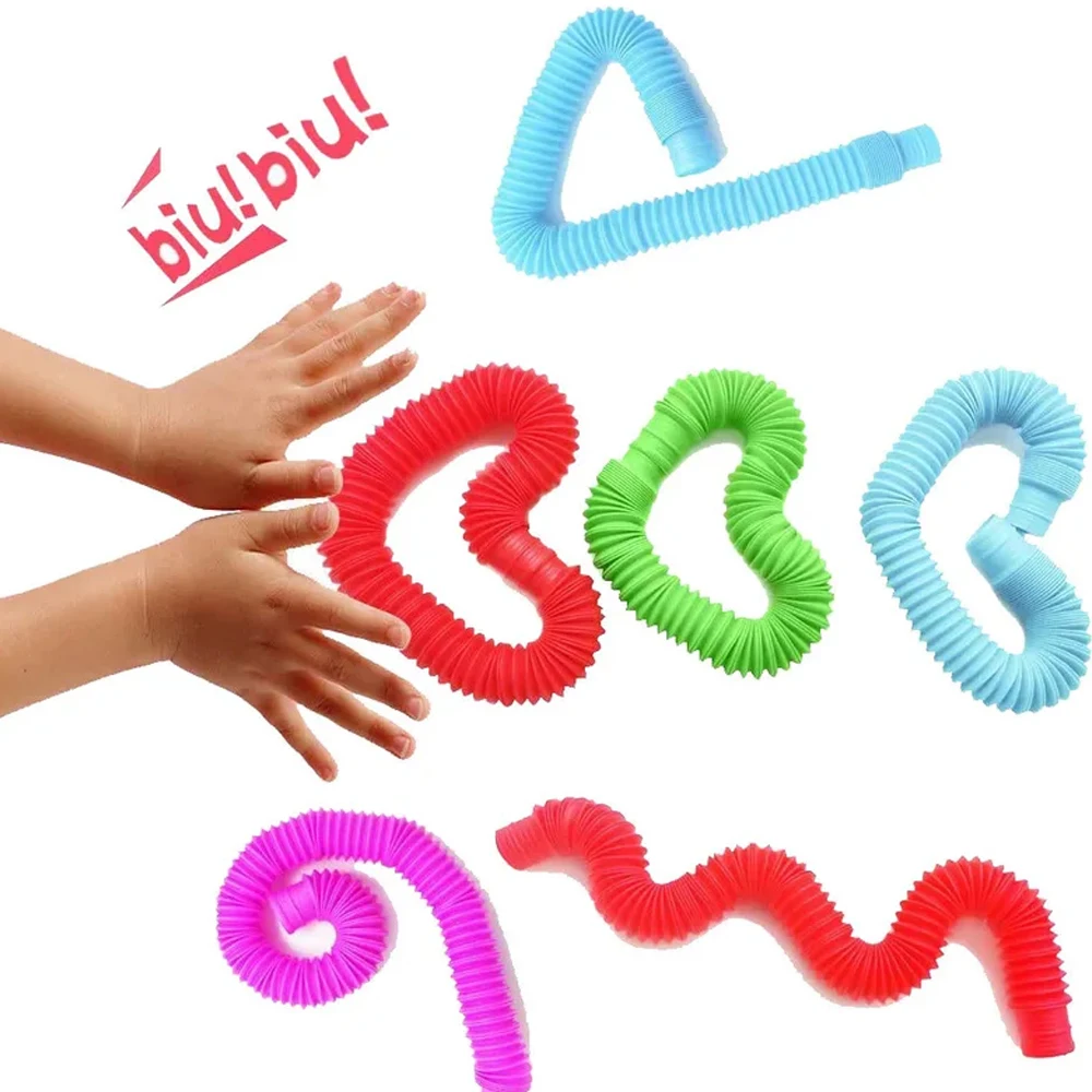 1/8 PCS Flexible Plastic Popular Color Creative Telescopic Pipe Corrugated Decompression Vent Children\'s Toy Birthday Party Gift