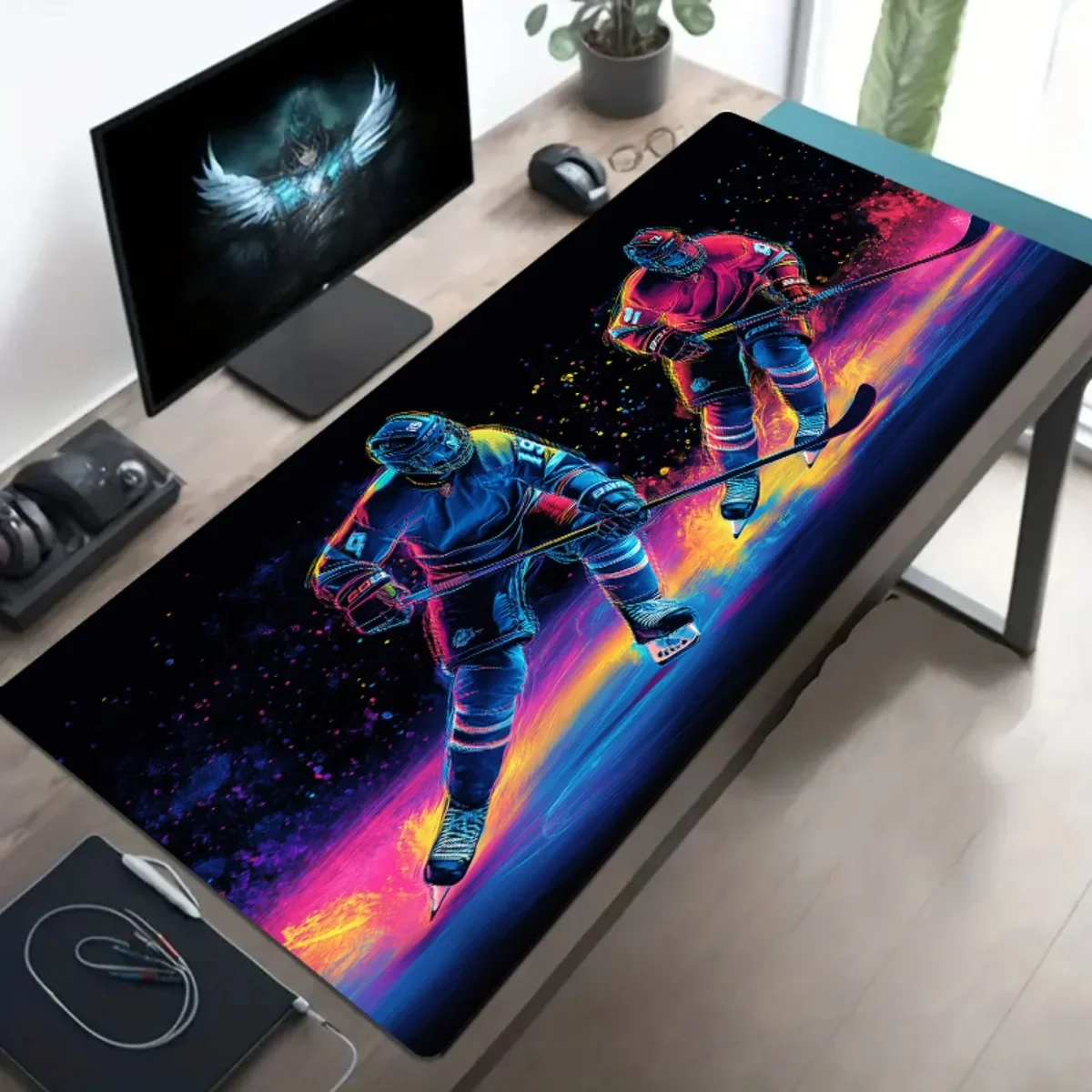 Ice Hockey Neon Print Rubber Mouse Pad Non Slip Durable for Office Laptop Gaming and Perfect Birthday Gifts