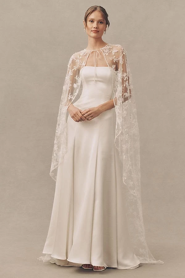 

Customized Lace Wedding Capes with Ribbon Sweep Train Bride Coat Bridal Shawl Formal Party Cloak Wedding Accessory