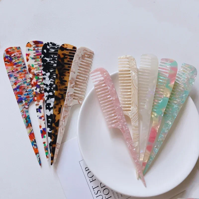 High Quality Korean Simple Marble Texture Acetate Plate Long Handle Pointed Tail Comb Anti-static Hairdressing Comb Barber Comb