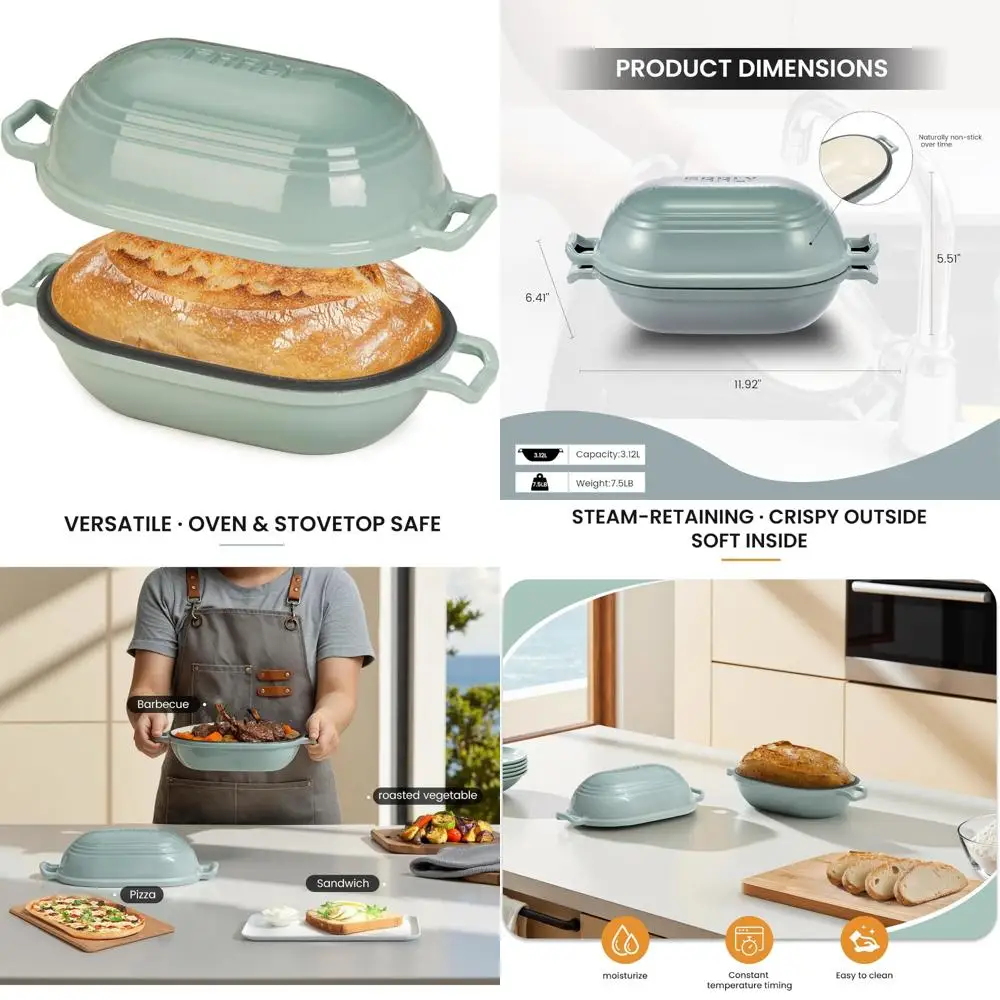 

Овальная чугунная голландская духовка с крышкой для выпечки хлеба на закваске, 9x5,85 дюйма для домашних хлебопечных работ