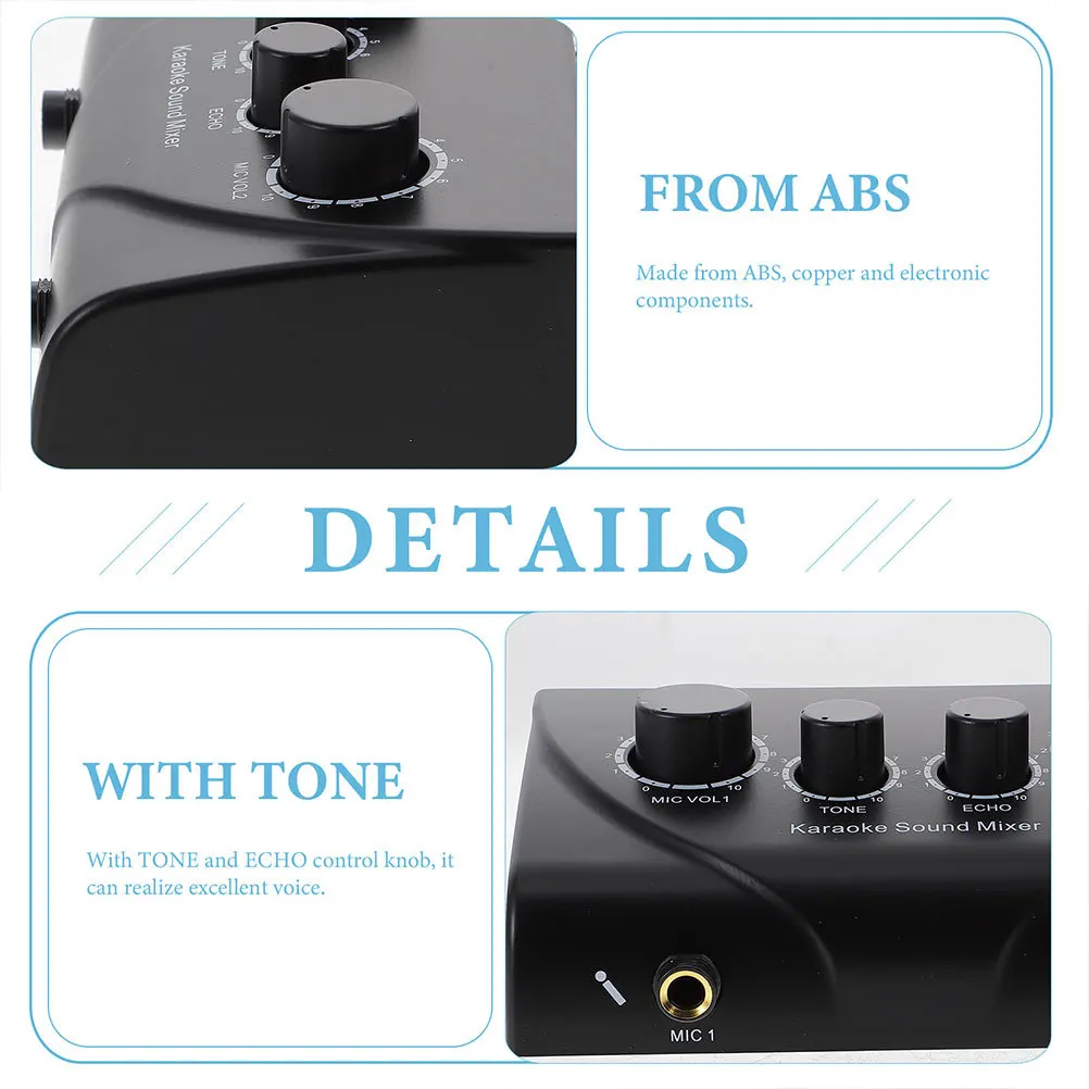 

1 set 1 Set Karaoke Audio Mixer Dual Mic Inputs Eu Plug Low Noise High Sound Quality Control Abs Copper Material