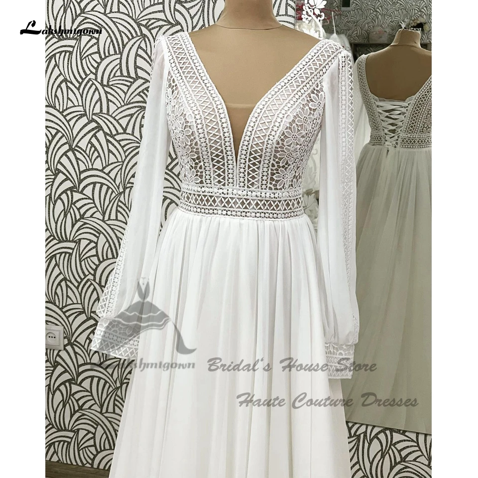 Lakshmigown Voluminöse Chiffon-Strandhochzeitskleider mit Langen Ärmeln 2026 Vestidos Elegante Boho-Brautkleider mit Schnürung am Rücken Maßanfertigung – Detail 5