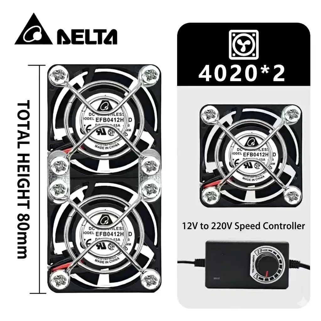 SLIDER SLD4020 Dual 40mm Fan Kit 12V Quiet AV Receiver Amplifier Exhaust Cooler with 100-240V AC Power Speed Controller