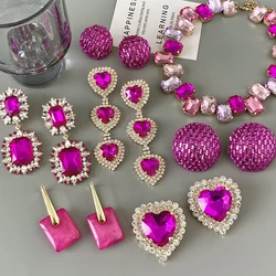 Lifefontier Exquisite Rose Full Rhinestone Heart Wedding Earrings For Women Luxury Jewelry Crystal Round Geometric Drop Earring