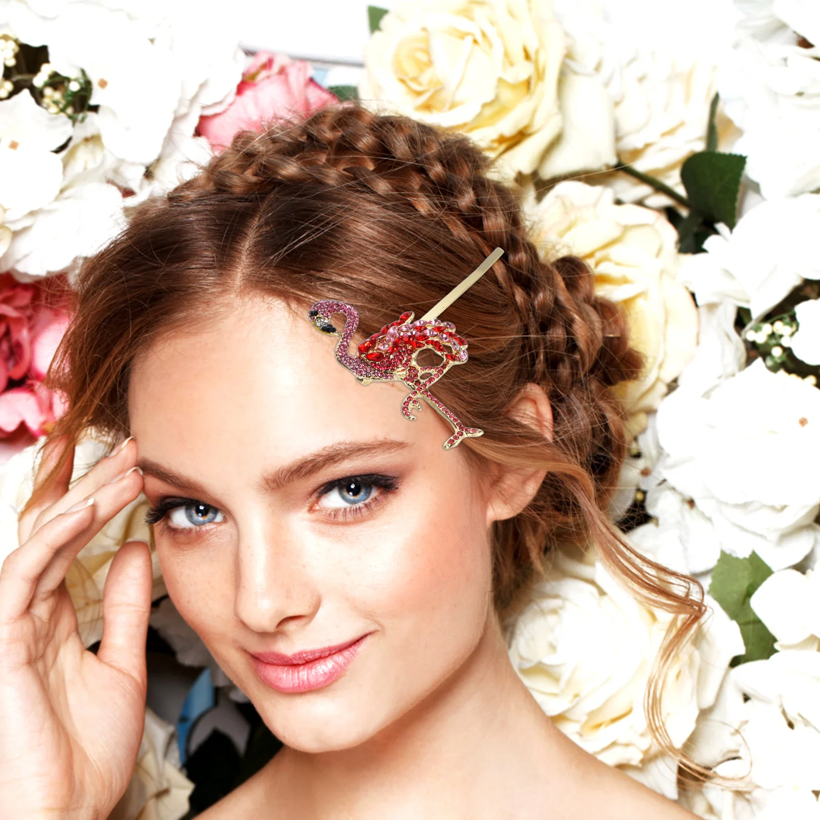 

3pcs In 1 Set Flamingo Hair Clips Rhinestone Women Hairpin Acrylic Barrettes For Party Prom Decor Styling Tool Bobby Pin