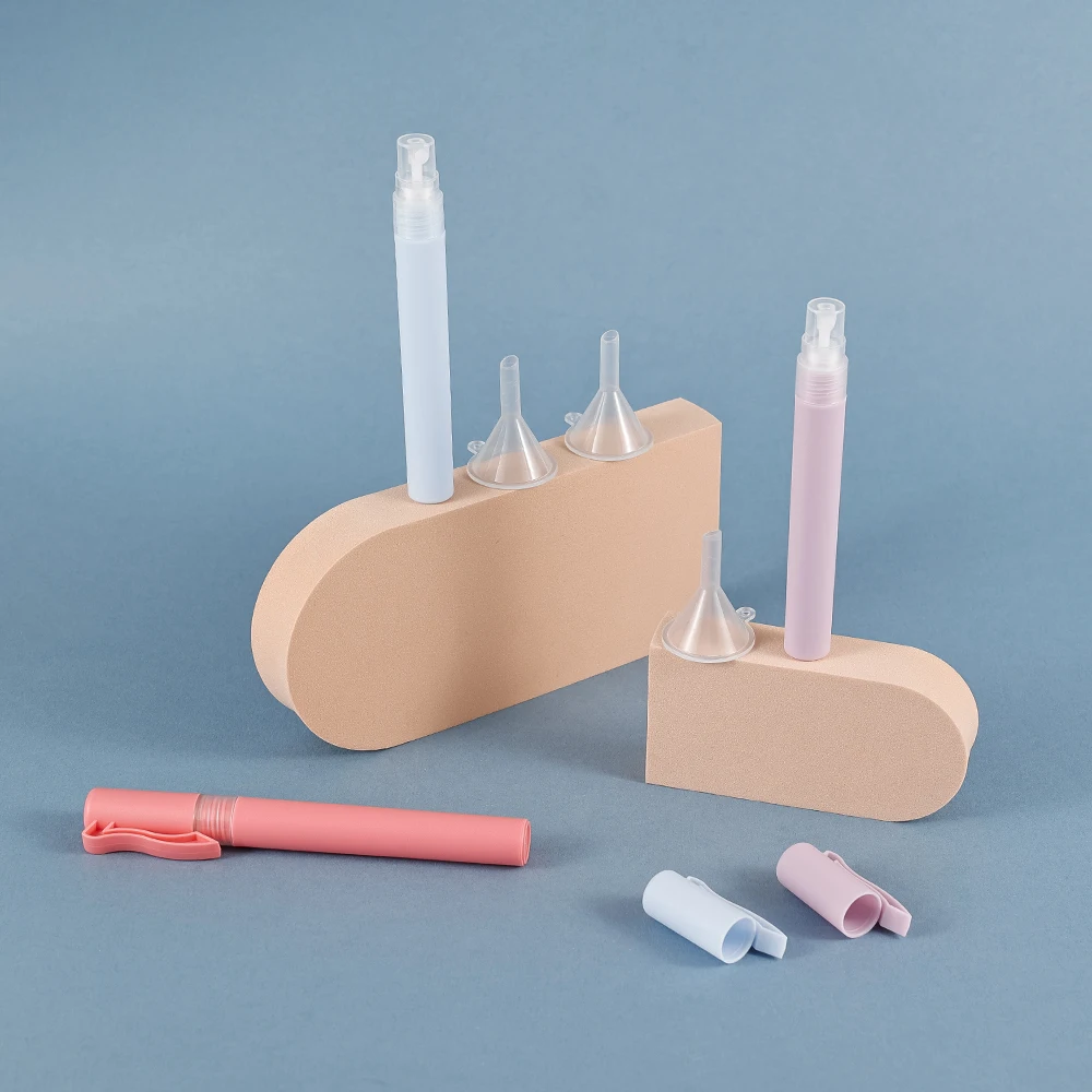 3pcs 10ml/0.3oz Spray Bottles for Perfume, Travel, Cosmetic Frosted empty refillable colored Plastic Pen Shape with 3 Funnels