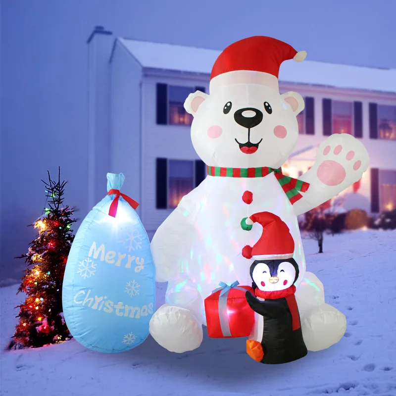 

6/7FT Christmas Inflatable Polar Bear Gift Bags Penguin Outdoor Decoration with LED Rotating Courtyard Christmas Party Decor New