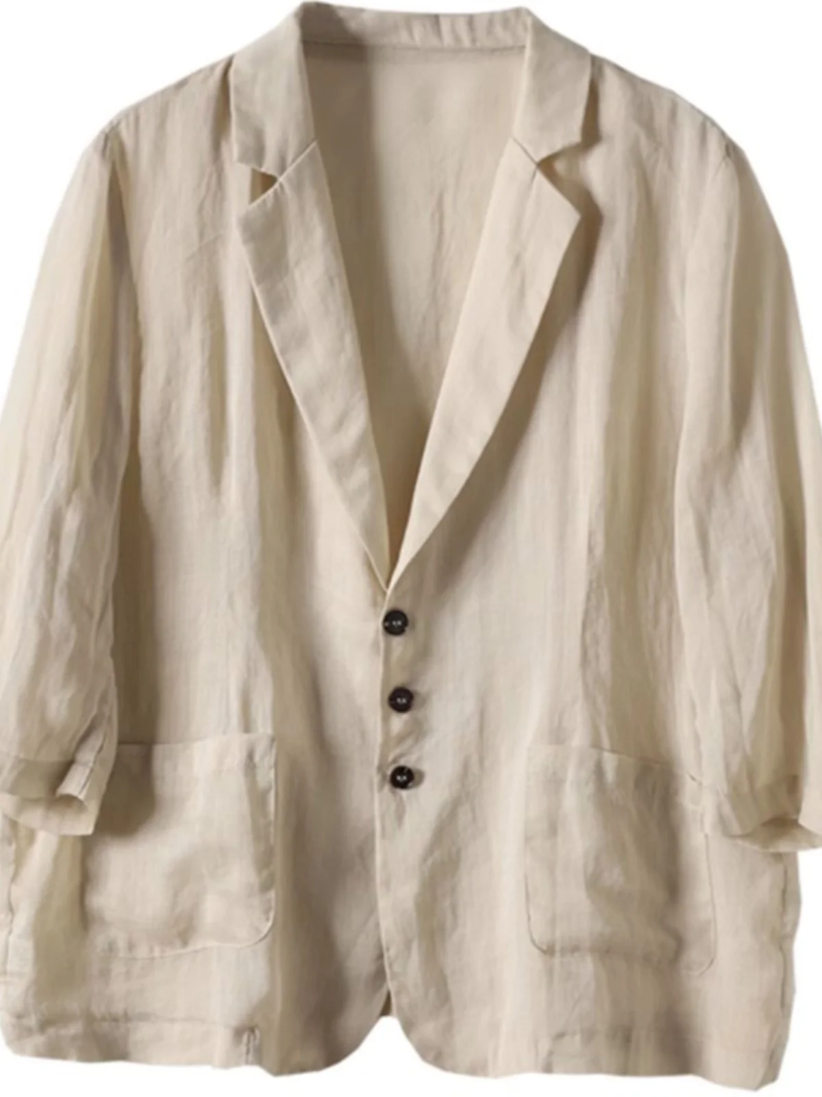 

Художественный однотонный хлопковый льняной костюм Seven-Quarter Sve Suit Jaet больших размеров, женский двойной отложной воротник, универсальный ...