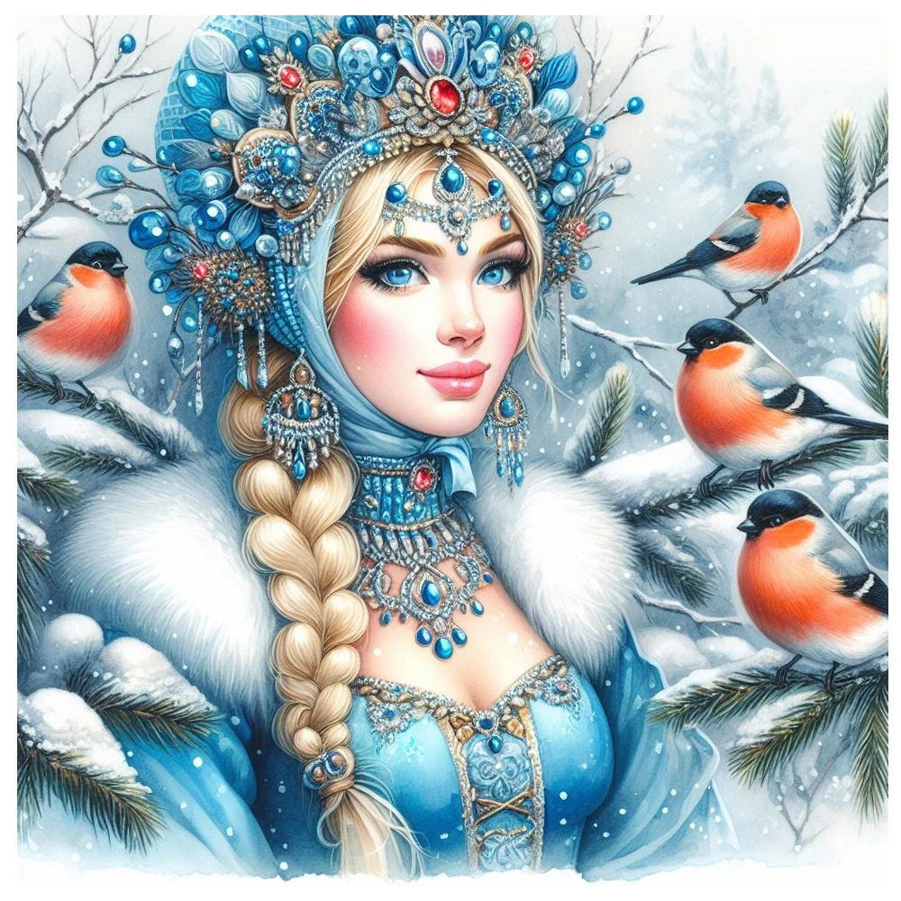 Snow Bird Landscape Diamond Painting European Princess DIY Full Diamond Mosaic Cross Stitch Rhinestone Russian Beauty Embroidery